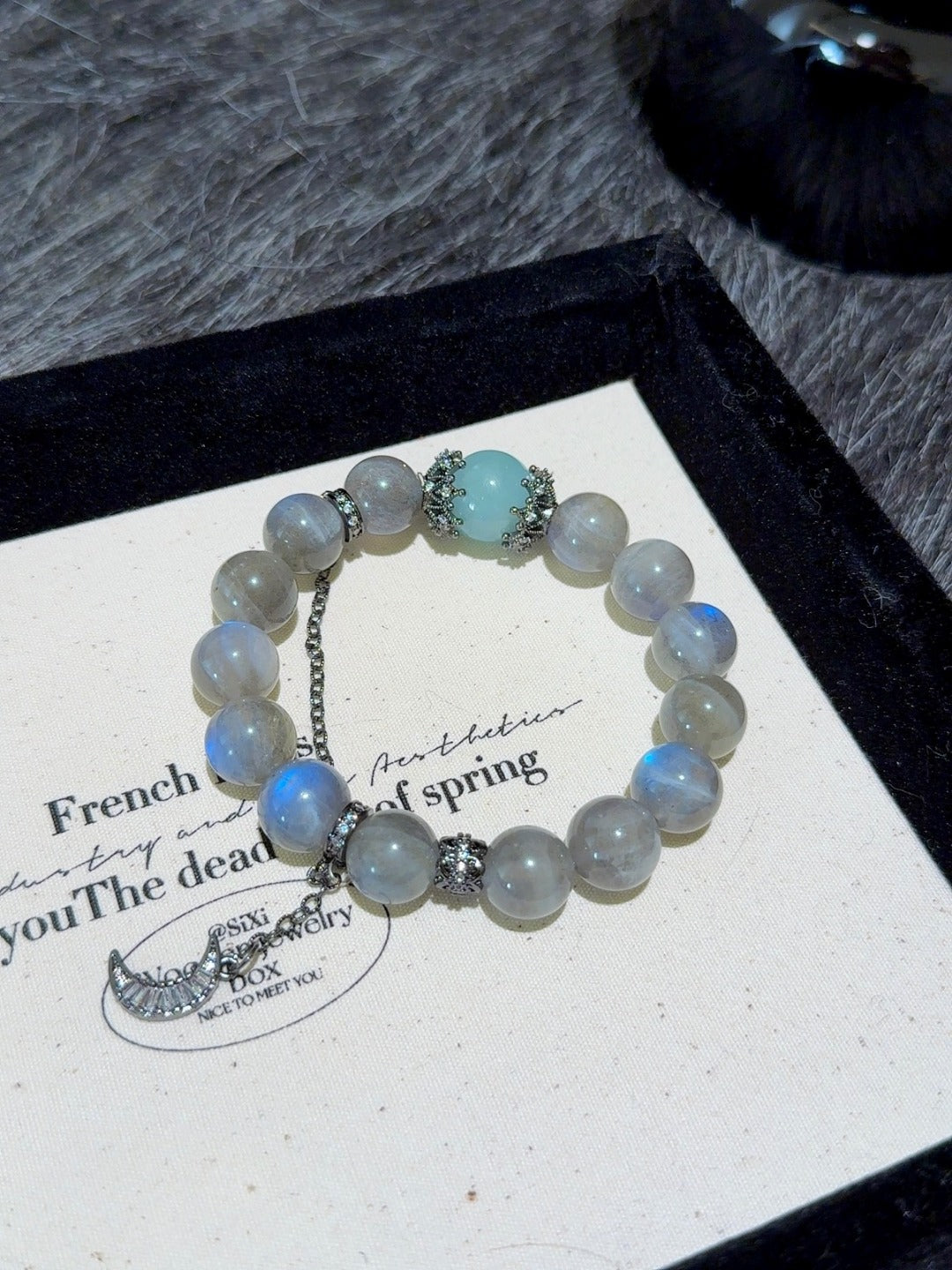 ▫️▪️ Grey moonlight aquamarine bracelet